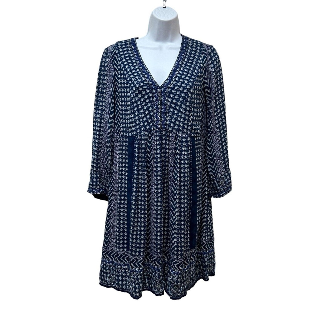 ANTHROPOLOGIE AKEMI and KIM "ROZALIN" Boho Blue Dress Oversized Size XS NEW